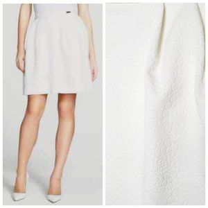PINK TARTAN White Floral Textured Scuba A-Line Luxury Skirt
